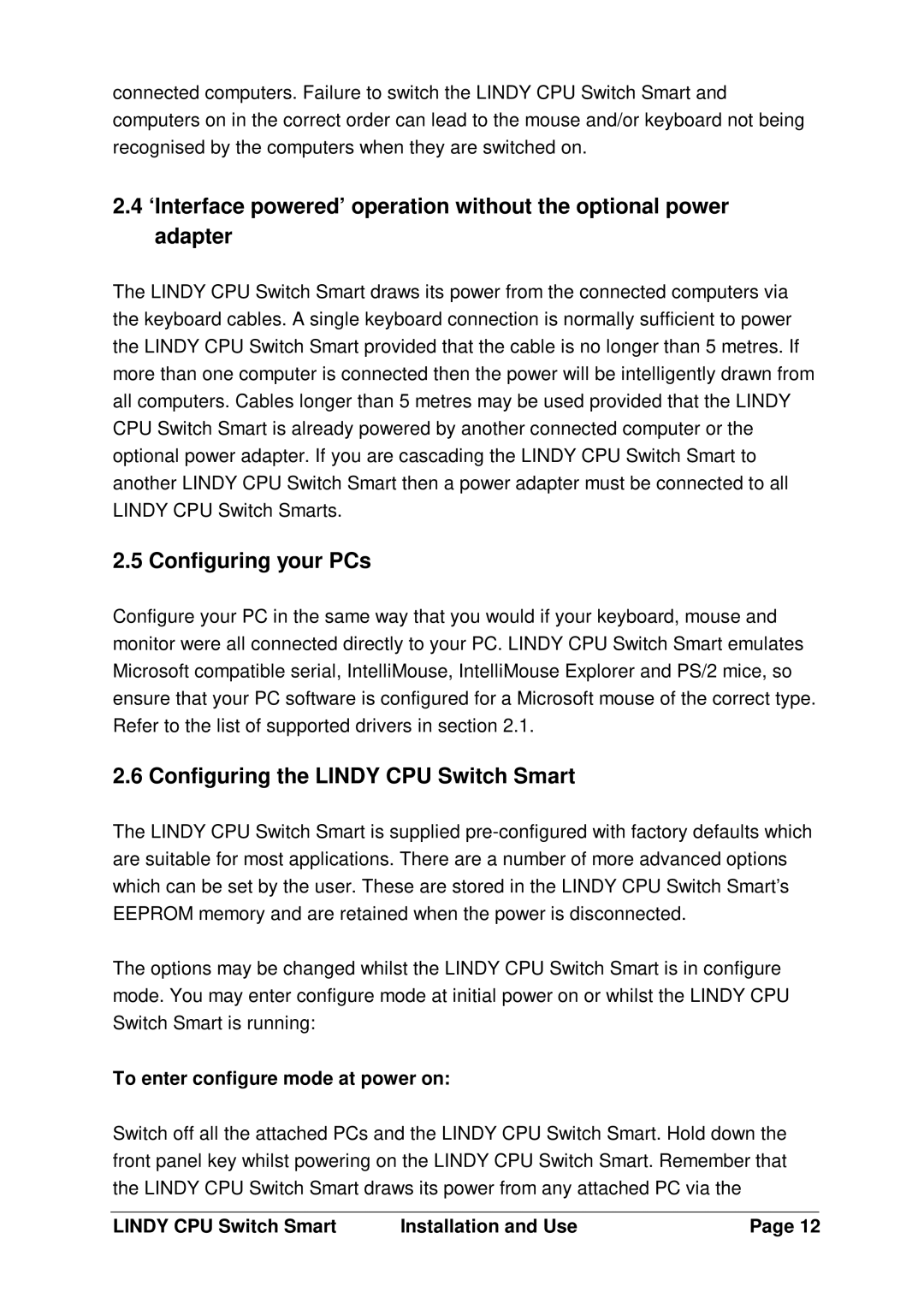 Lindy LF1TBELRG, L1TBELRG, H1TBELRG Configuring your PCs, Configuring the Lindy CPU Switch Smart 