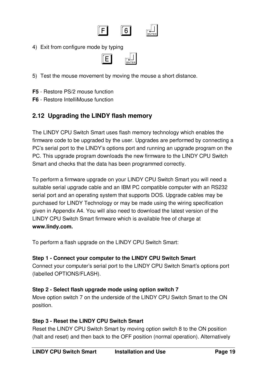 Lindy H1TBELRG, L1TBELRG, LF1TBELRG Upgrading the Lindy flash memory, Connect your computer to the Lindy CPU Switch Smart 