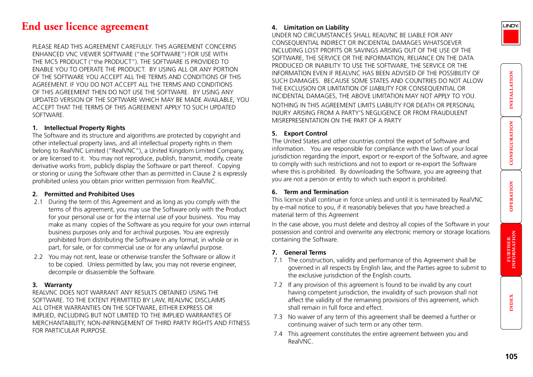 Lindy MC5-IP manual End user licence agreement 