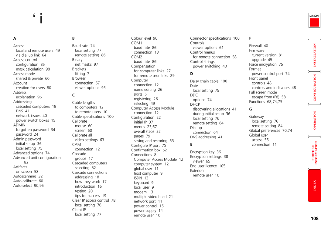 Lindy MC5-IP manual Index 