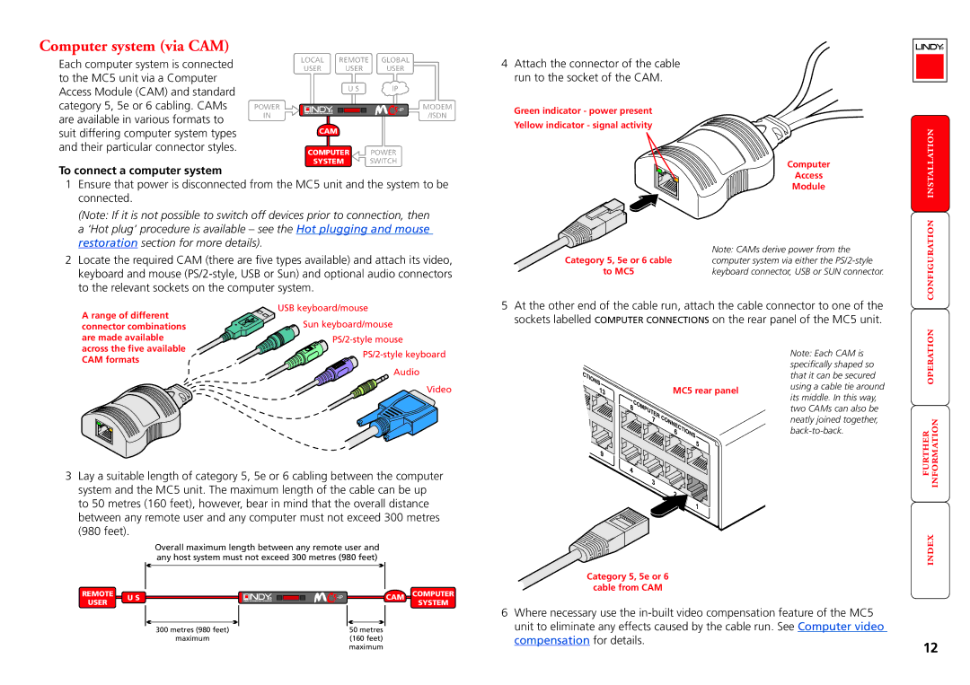 Lindy MC5-IP manual To connect a computer system, Access Module, Category 5, 5e or Cable from CAM 