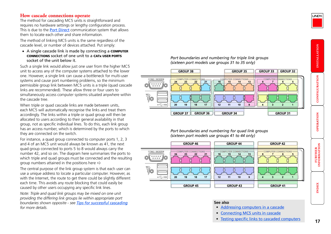 Lindy MC5-IP manual How cascade connections operate 