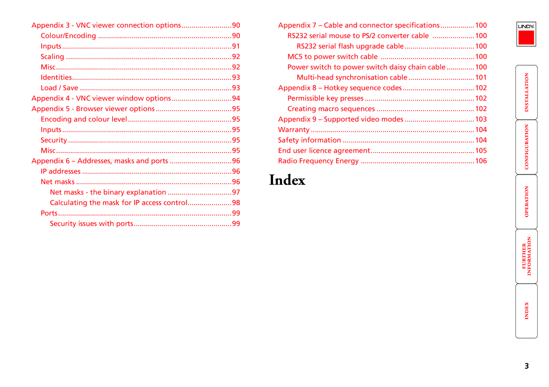 Lindy MC5-IP manual Index 