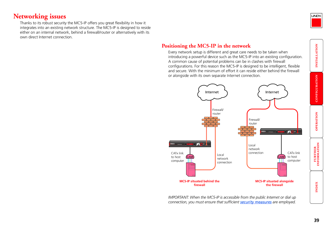 Lindy manual Networking issues, Positioning the MC5-IP in the network,    