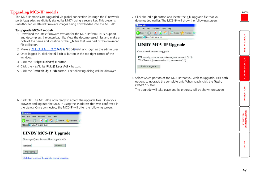 Lindy manual Upgrading MC5-IP models, To upgrade MC5-IP models 