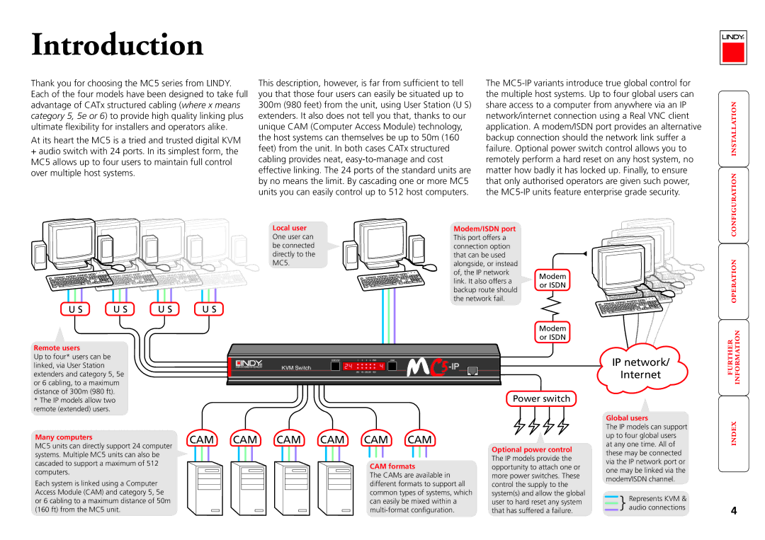 Lindy MC5-IP manual Local user One user can be connected directly to the MC5,  , Many computers 