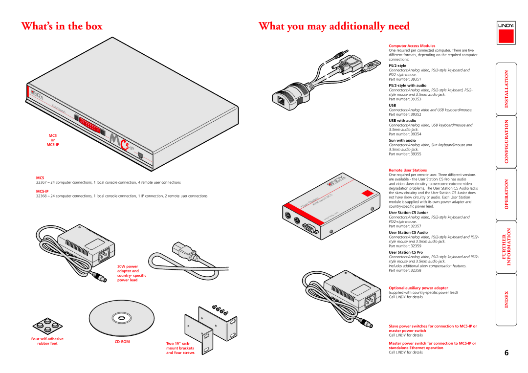 Lindy MC5-IP manual What’s in the box What you may additionally need, Switc 