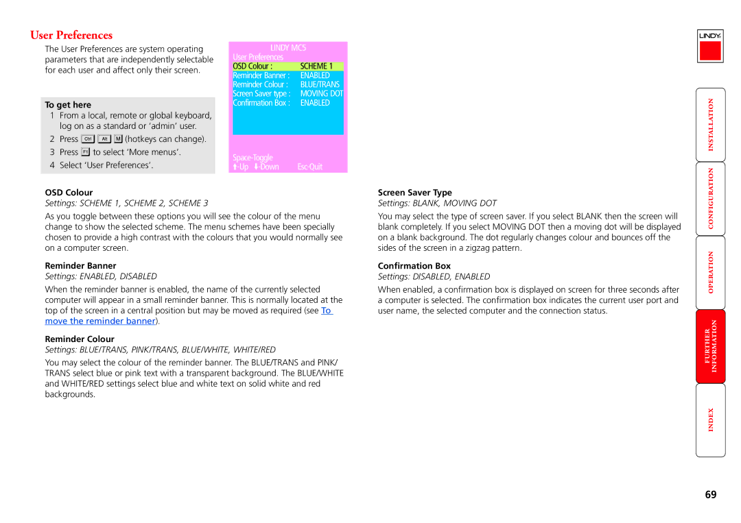 Lindy MC5-IP manual User Preferences 