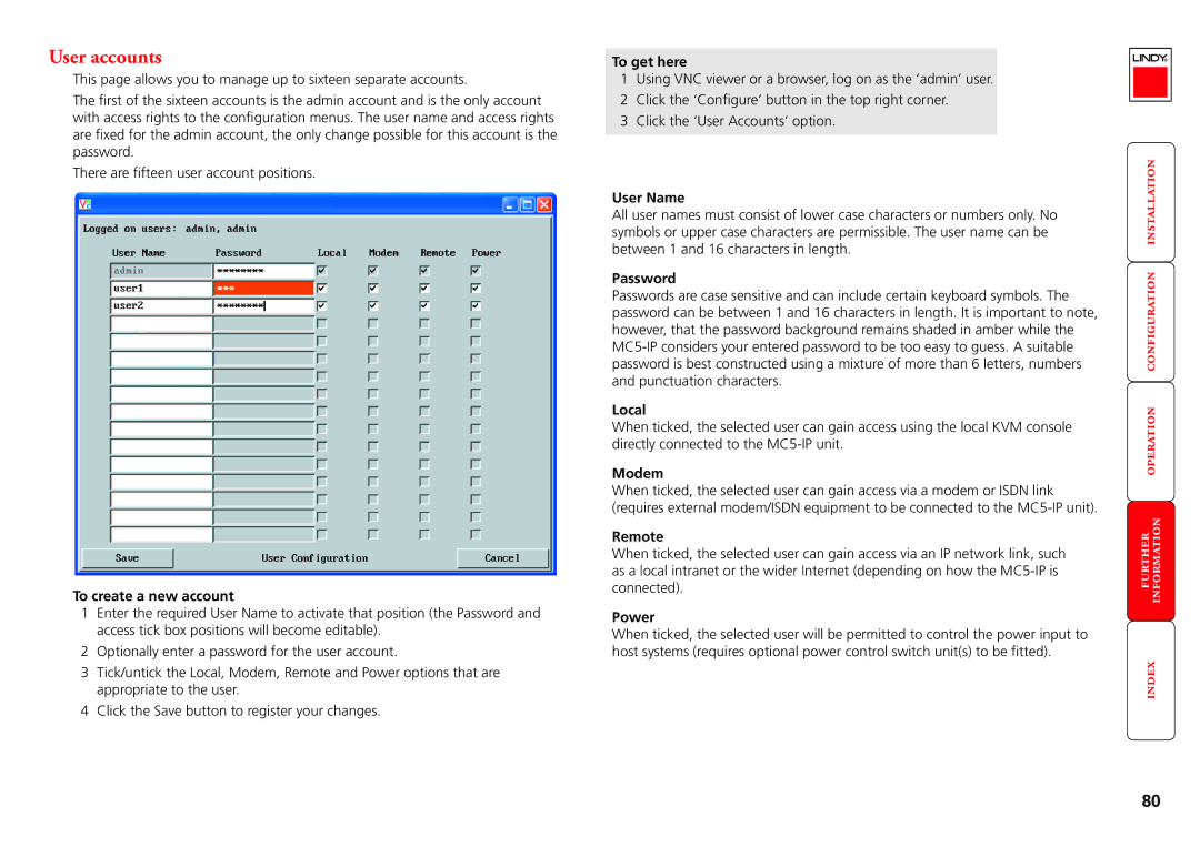 Lindy MC5-IP manual User accounts 