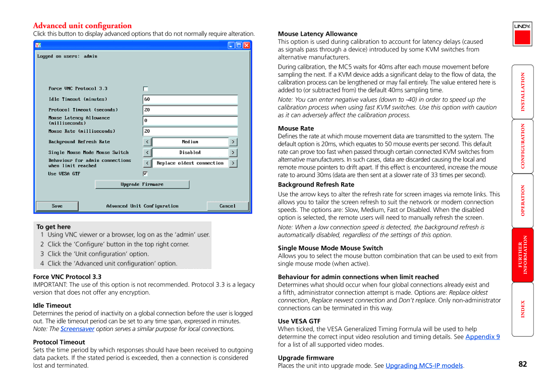 Lindy MC5-IP manual Advanced unit configuration 