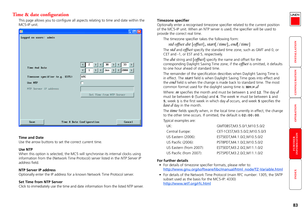 Lindy MC5-IP manual Time & date configuration 