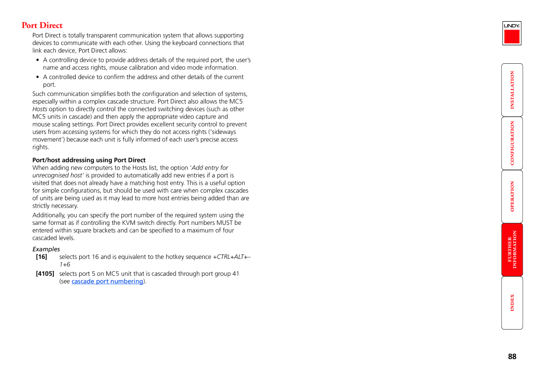 Lindy MC5-IP manual Port/host addressing using Port Direct, Examples 