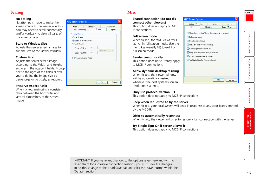 Lindy MC5-IP manual Scaling, Misc 