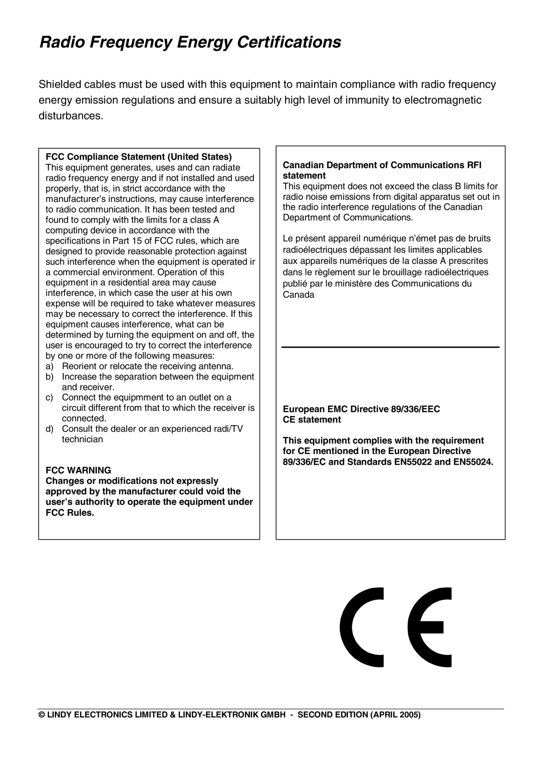 Lindy Network Router manual Radio Frequency Energy Certifications, FCC Compliance Statement United States 