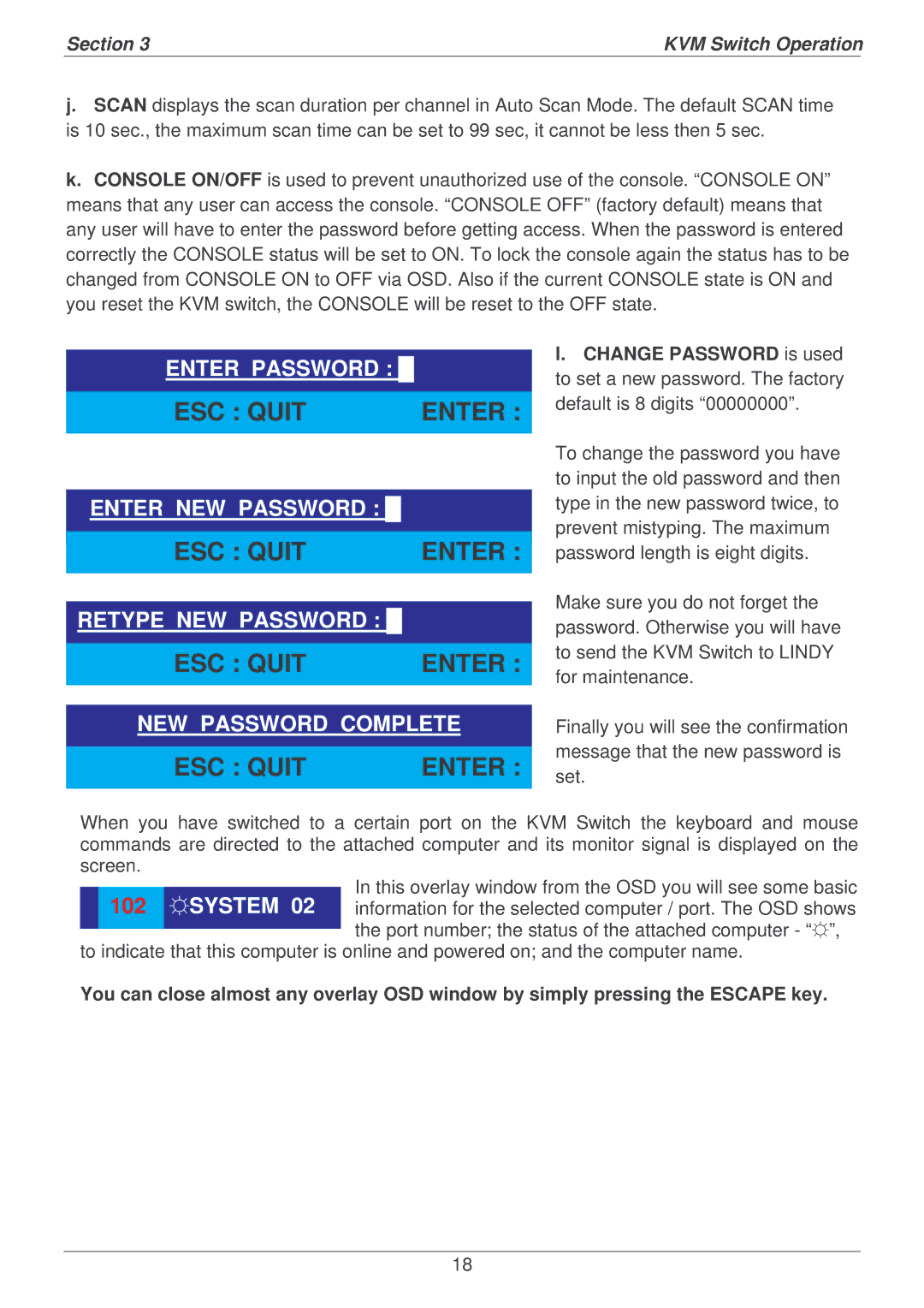 Lindy P16-IP user manual ESC Quit Enter 