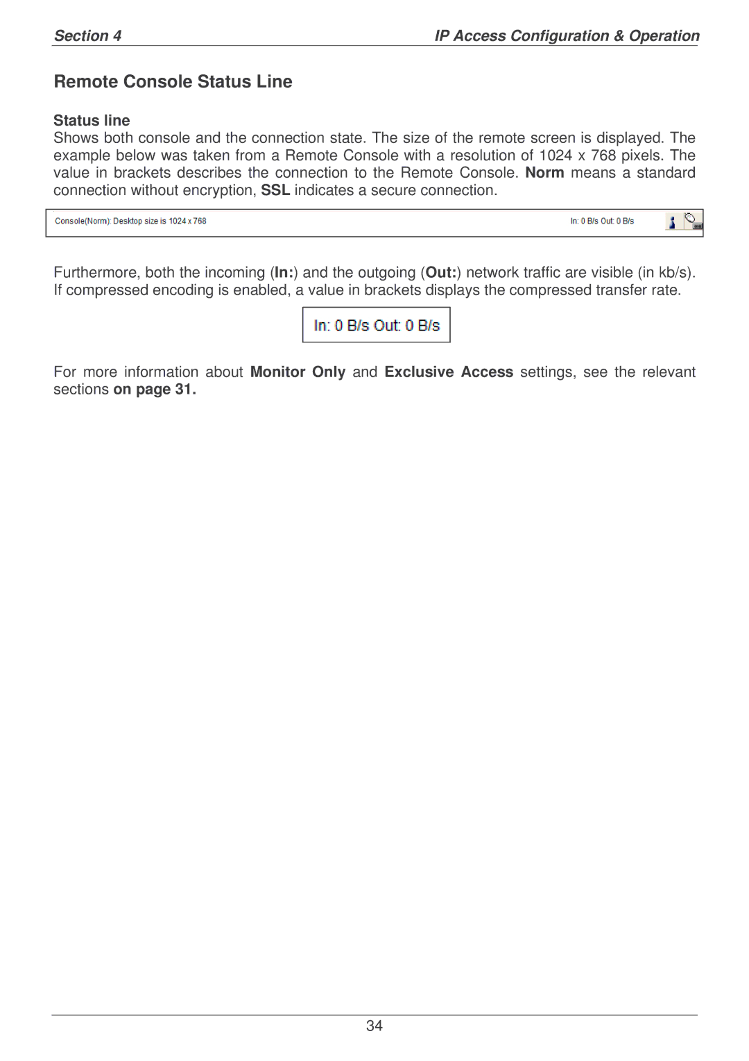 Lindy P16-IP user manual Remote Console Status Line, Status line 