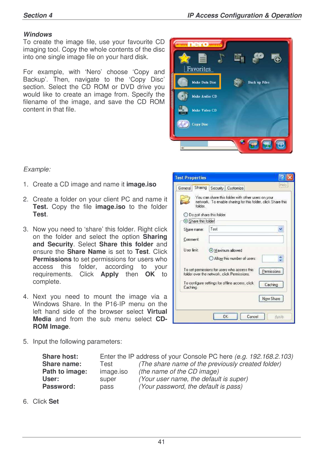 Lindy P16-IP user manual Share host, Share name, Path to image, User 