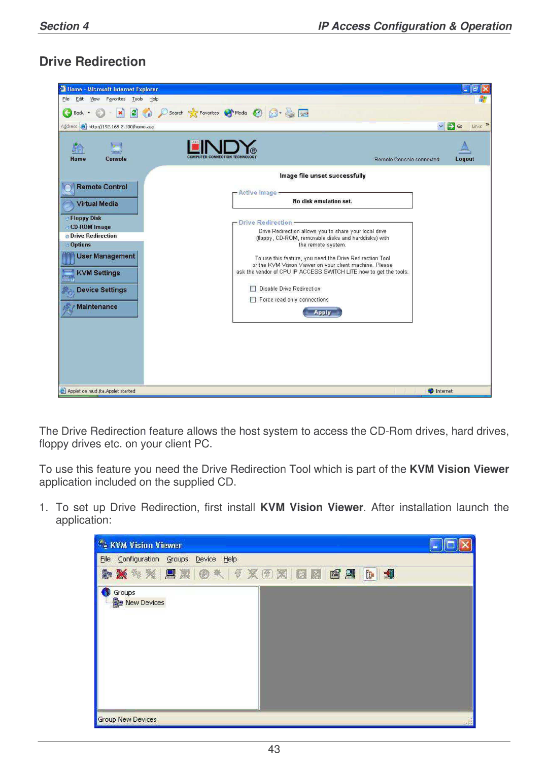 Lindy P16-IP user manual Drive Redirection 