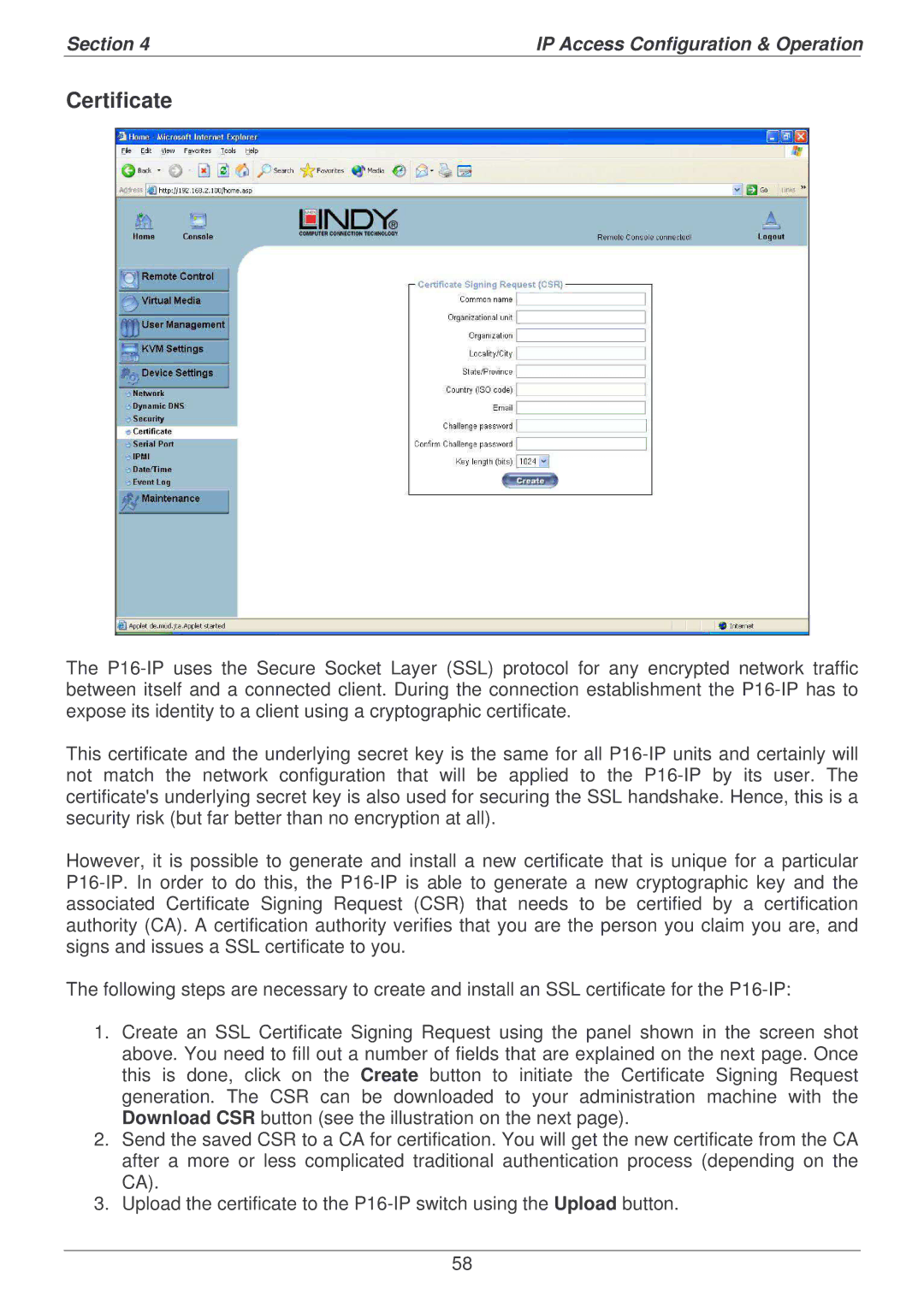 Lindy P16-IP user manual Certificate 