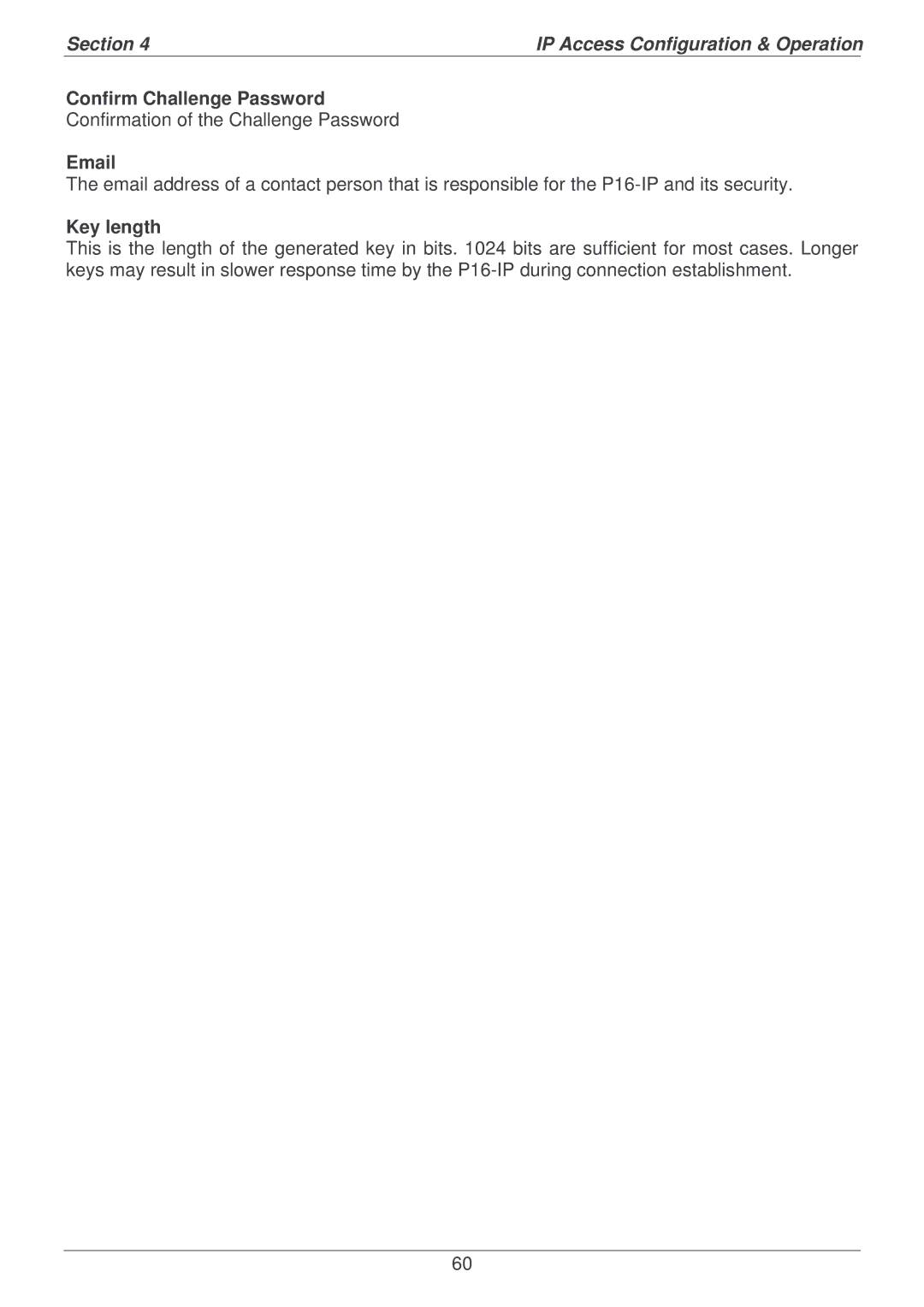 Lindy P16-IP user manual Confirm Challenge Password, Key length 