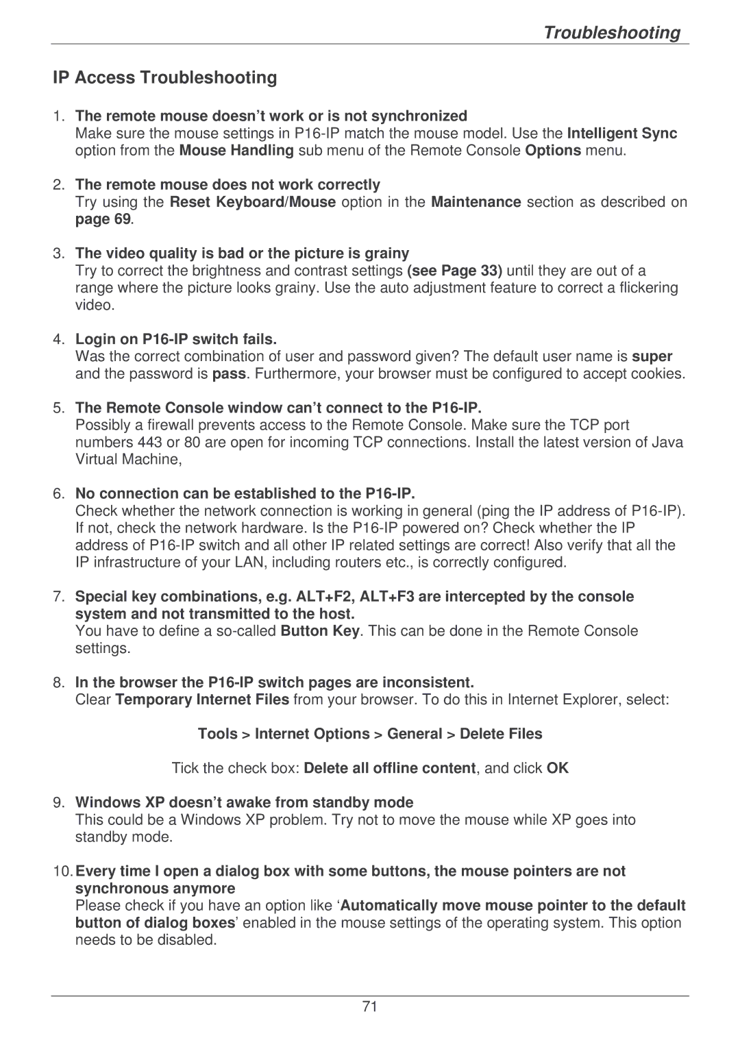 Lindy P16-IP user manual IP Access Troubleshooting 