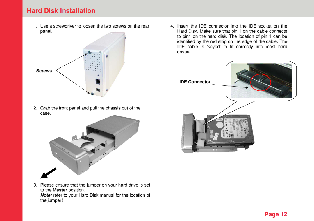 Lindy Personal Server instruction manual Hard Disk Installation, Screws, IDE Connector 