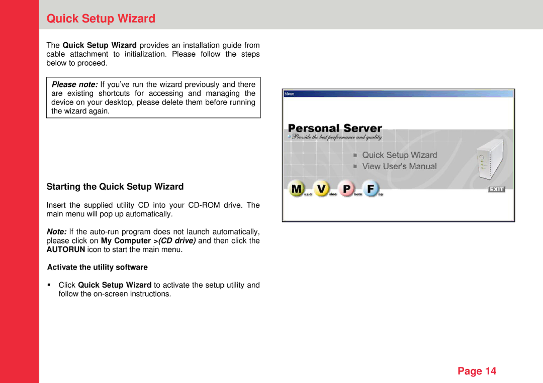 Lindy Personal Server instruction manual Starting the Quick Setup Wizard, Activate the utility software 