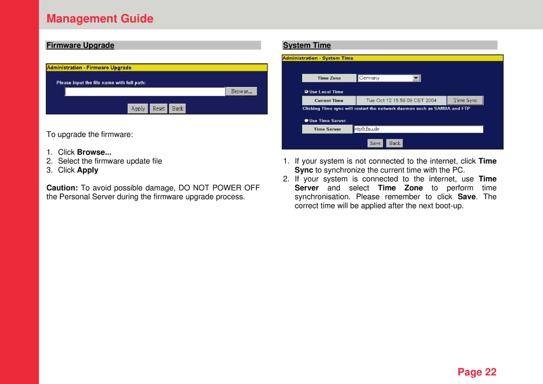 Lindy Personal Server instruction manual Firmware Upgrade System Time, Click Browse 