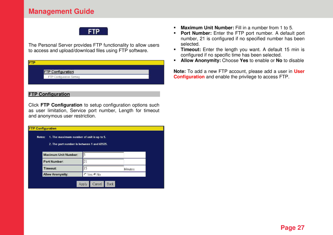 Lindy Personal Server instruction manual FTP Configuration 