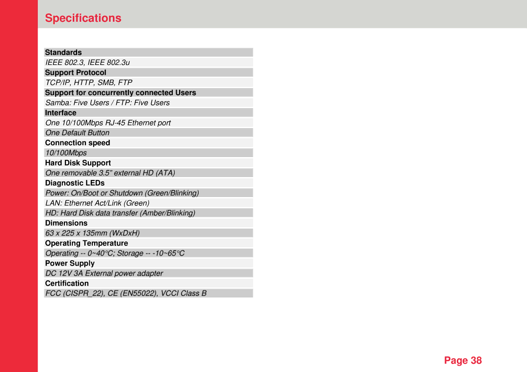 Lindy Personal Server instruction manual Specifications 