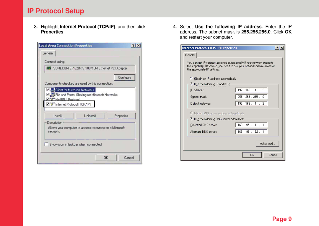 Lindy Personal Server instruction manual Select Use the following IP address. Enter the IP, Properties 