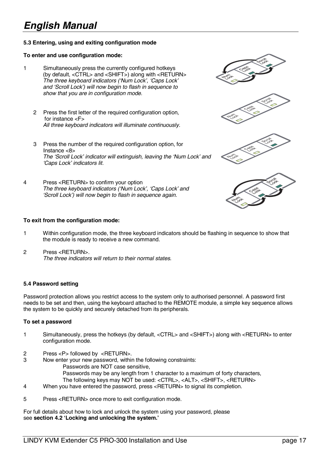 Lindy PRO-300 user manual To exit from the configuration mode, Password setting, To set a password 