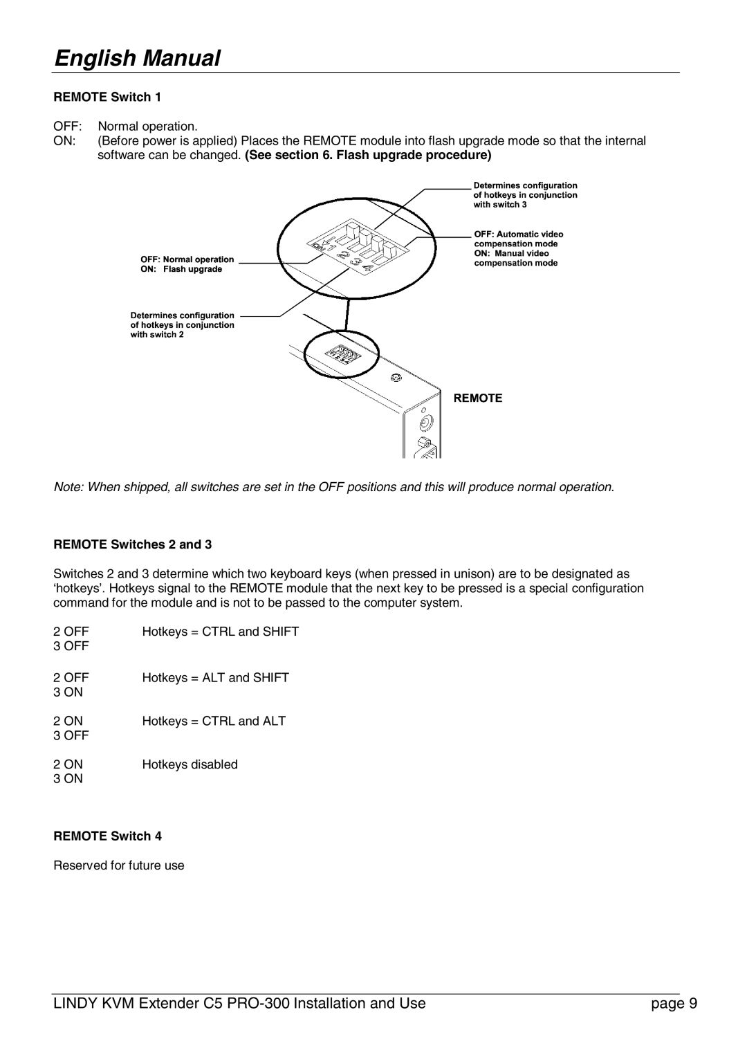 Lindy PRO-300 user manual Remote Switches 2 