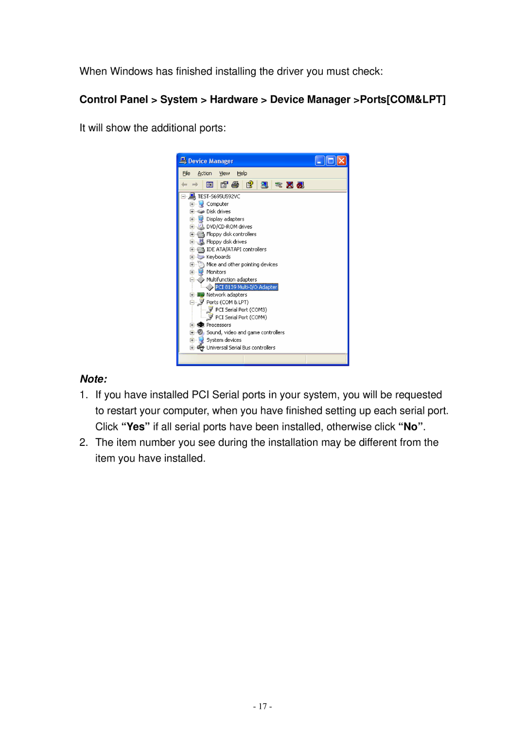 Lindy RS-422/485 user manual Control Panel System Hardware Device Manager PortsCOM&LPT 