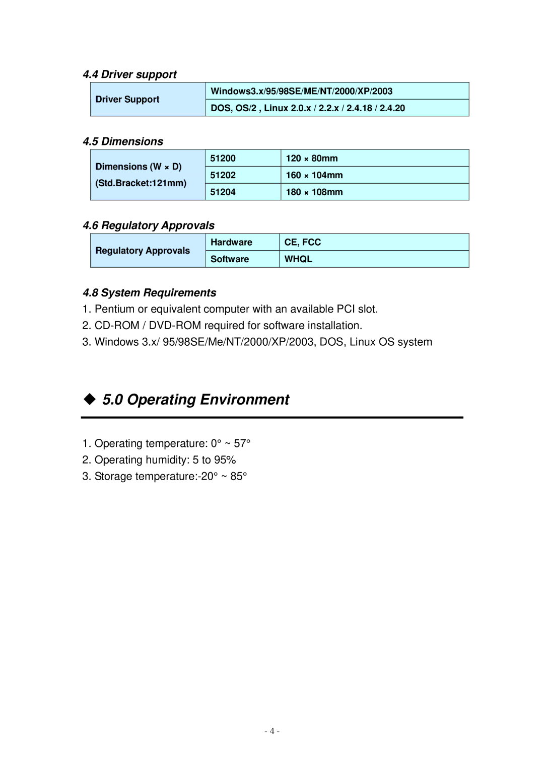 Lindy RS-422/485 ‹ 5.0 Operating Environment, Driver support, Dimensions, Regulatory Approvals, System Requirements 