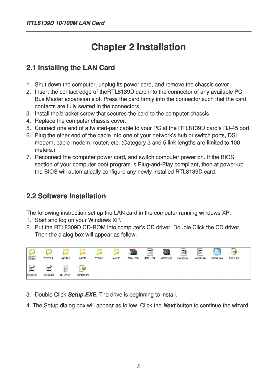 Lindy manual Installing the LAN Card, Software Installation, RTL8139D 10/100M LAN Card 