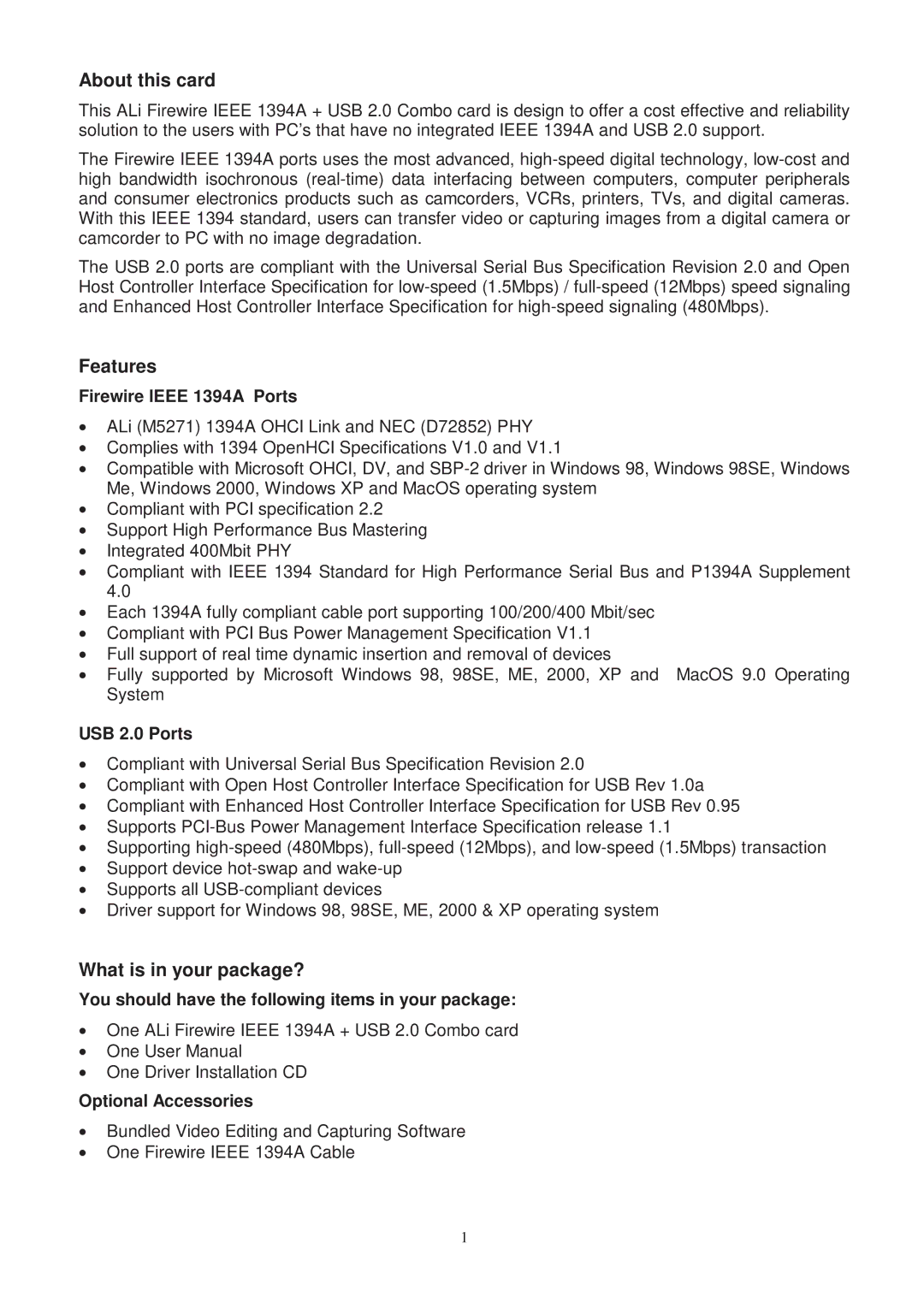 Lindy SD-CBALINEC-4E6I user manual About this card, Features, What is in your package? 