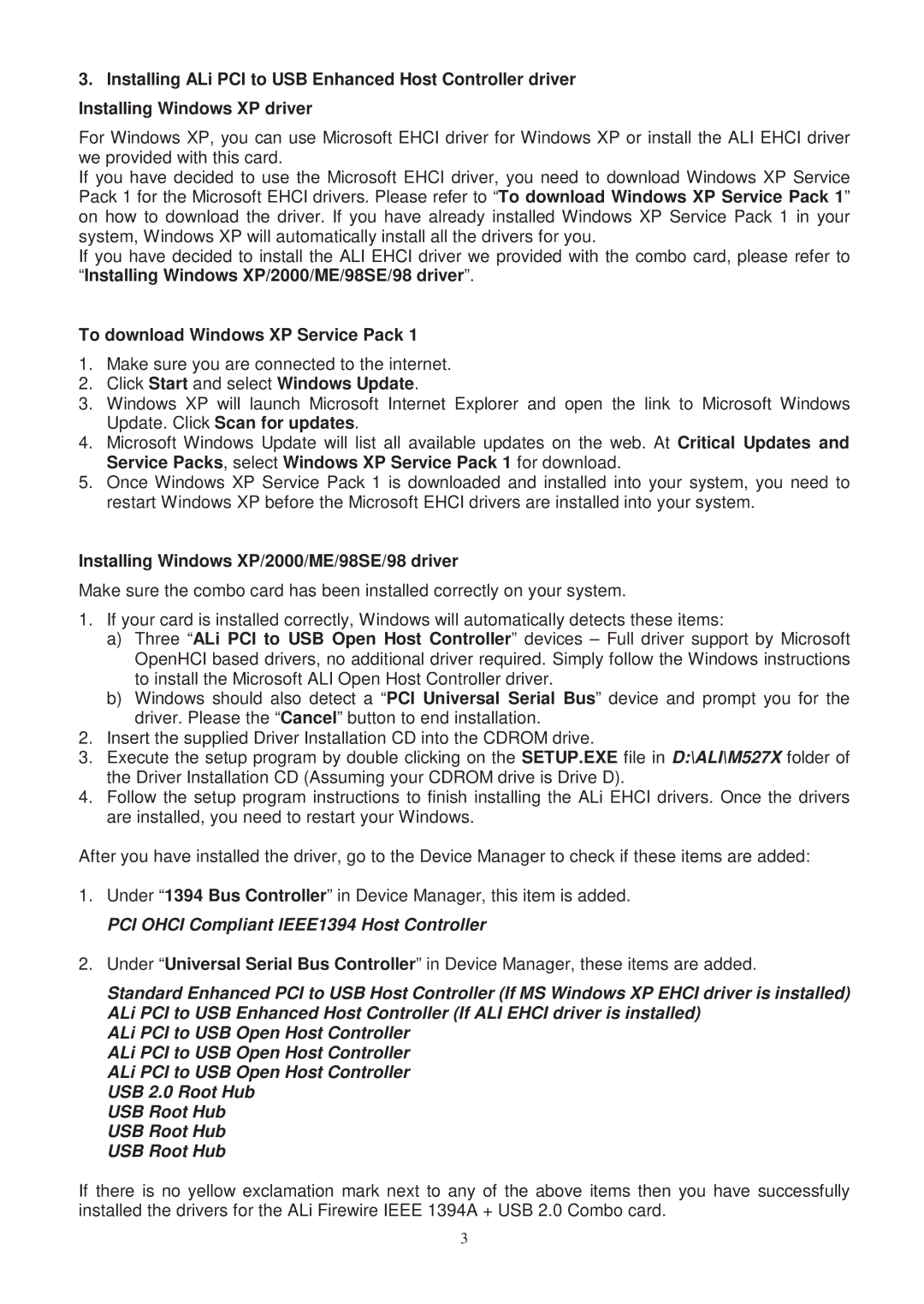 Lindy SD-CBALINEC-4E6I user manual To download Windows XP Service Pack, Click Start and select Windows Update 