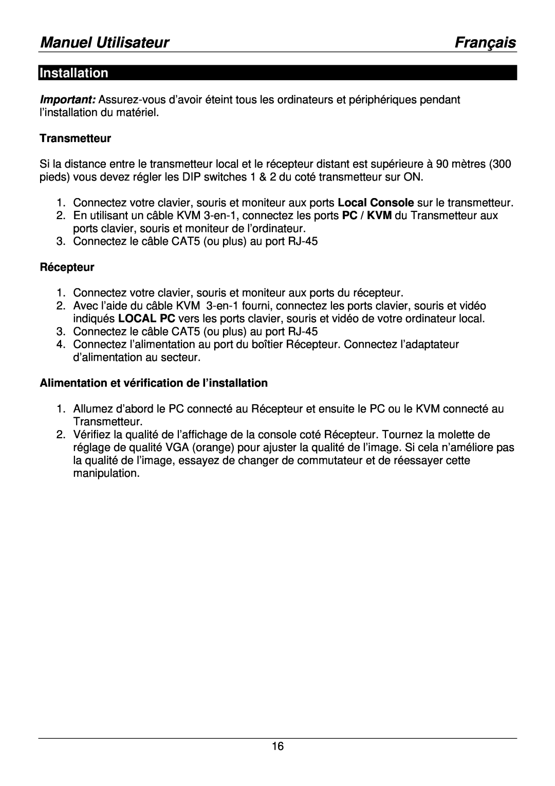 Lindy Smart Transmetteur, Récepteur, Alimentation et vérification de l’installation, Manuel Utilisateur, Français 