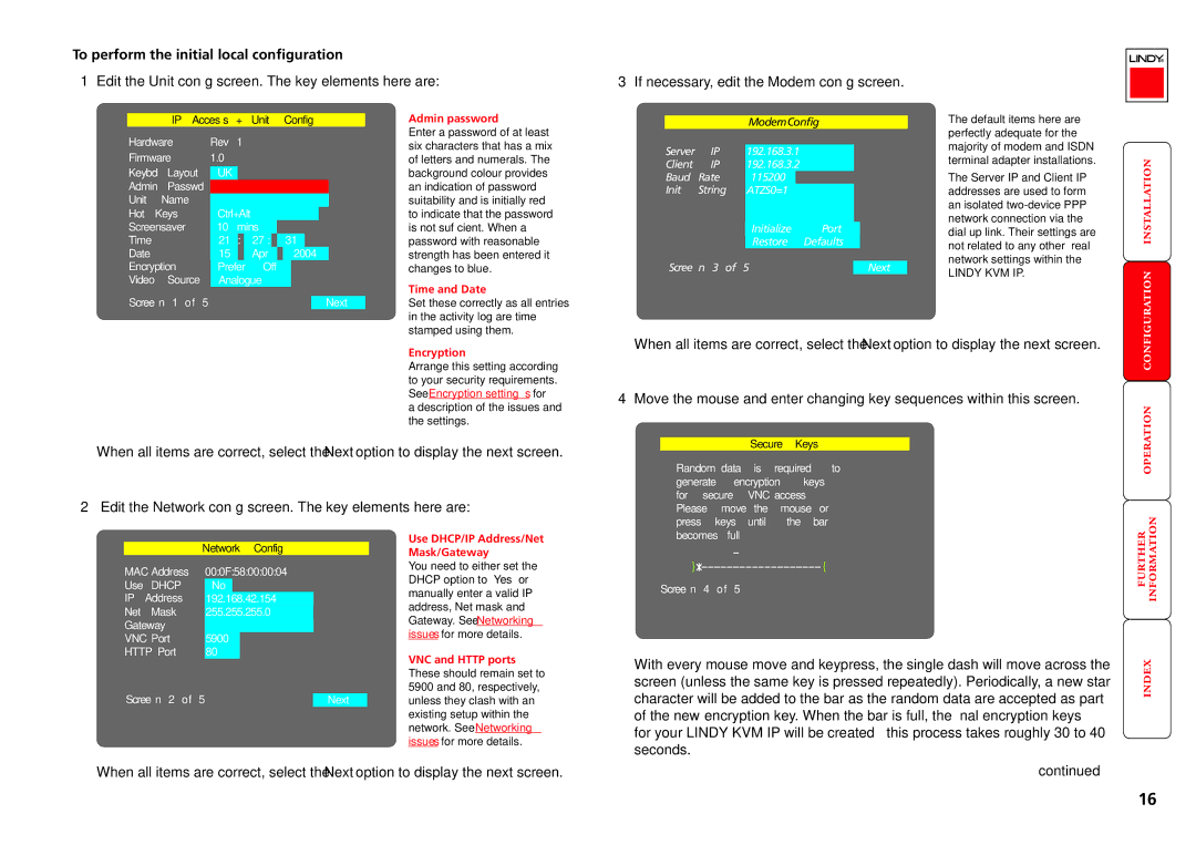 Lindy Switch manual To perform the initial local configuration, Edit the Unit config screen. The key elements here are 