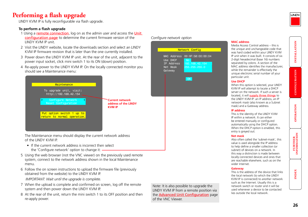 Lindy Switch manual Performing a flash upgrade, To perform a flash upgrade, Configure network option 