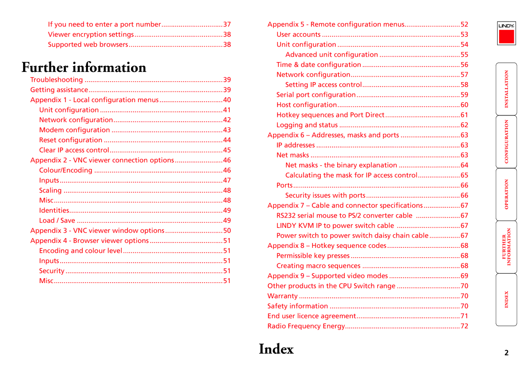 Lindy Switch manual Index 