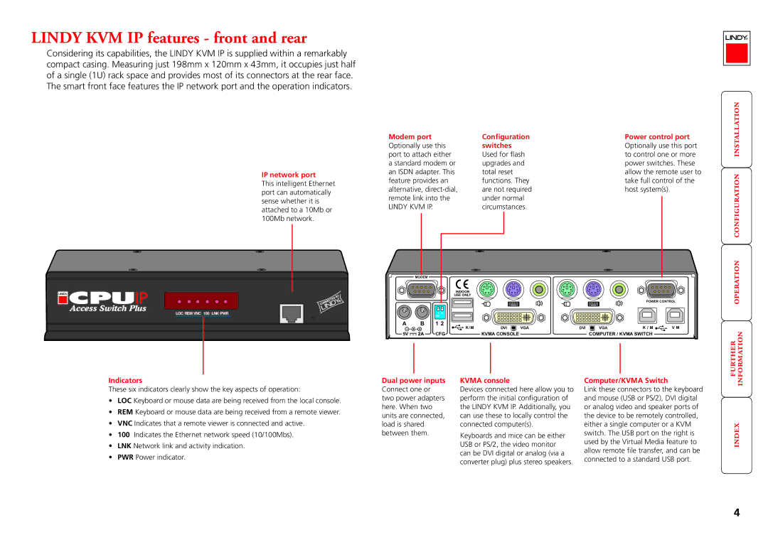 Lindy Switch manual Lindy KVM IP features front and rear 