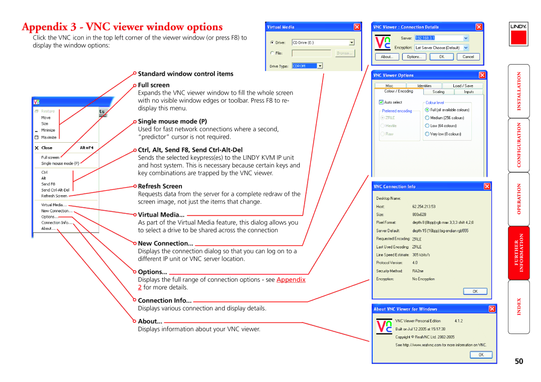 Lindy Switch manual Appendix 3 VNC viewer window options 