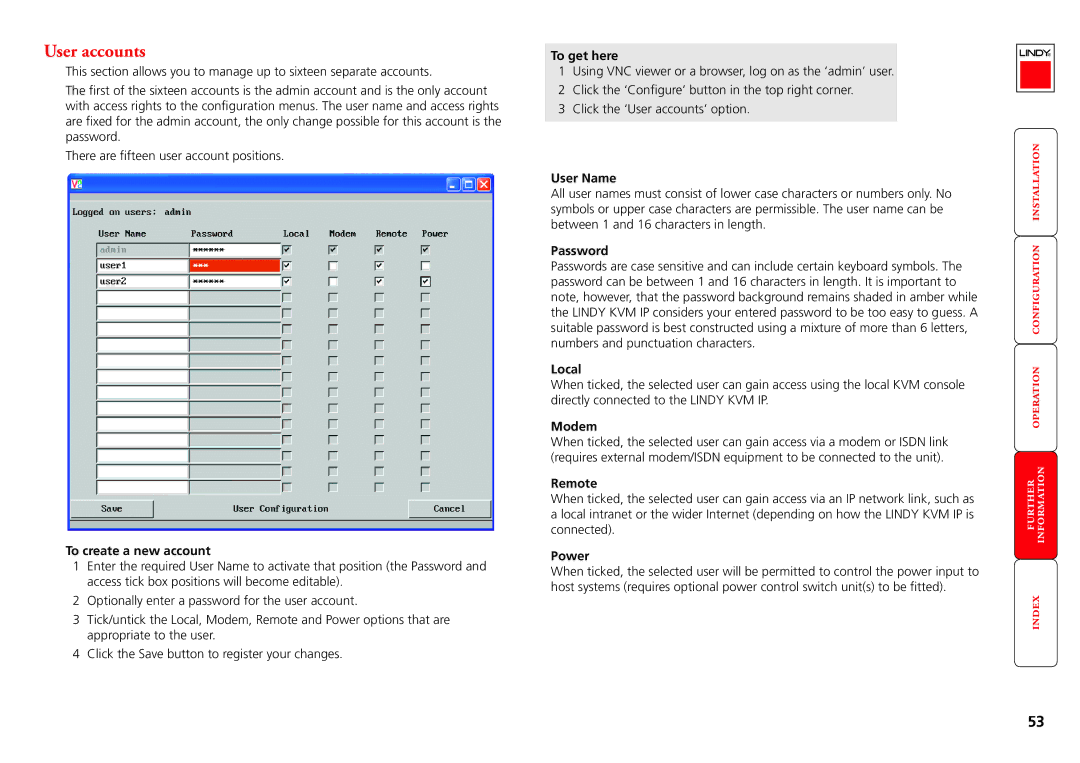 Lindy Switch manual User accounts 