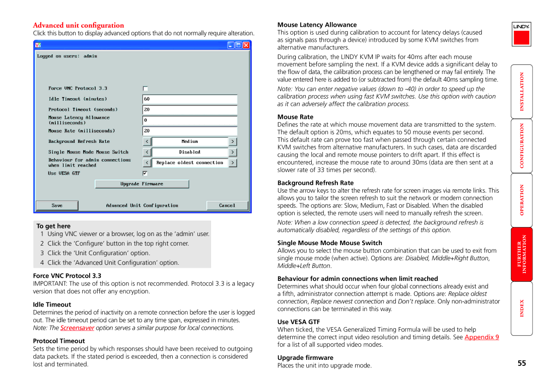 Lindy Switch manual Advanced unit configuration 