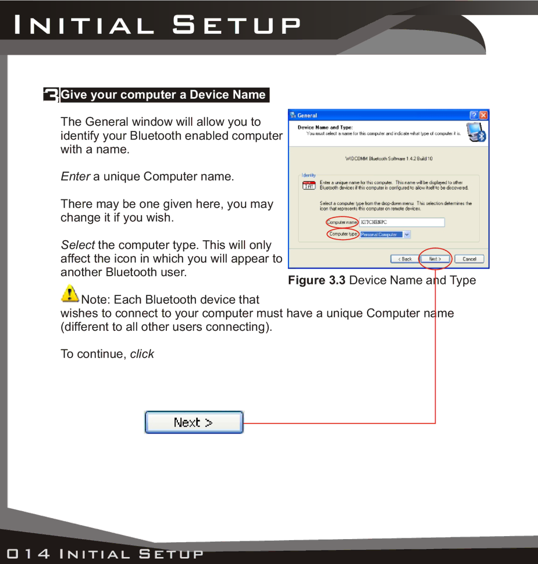 Lindy USB Bluetooth Adaptor manual Initial Setup, Give your computer a Device Name 