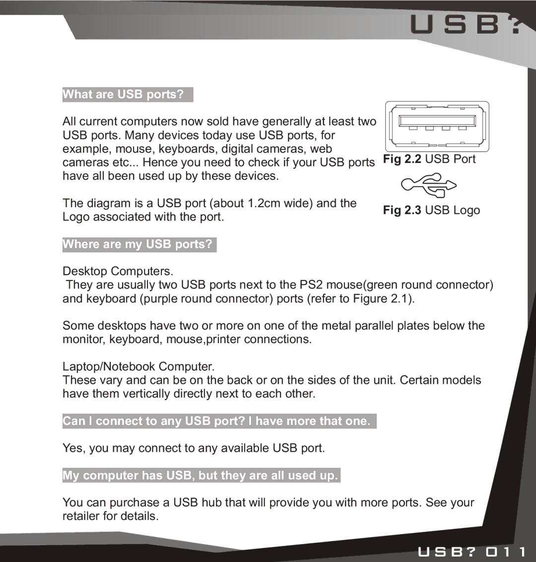 Lindy USB Bluetooth Adaptor manual What are USB ports?, Where are my USB ports?, USB Port USB Logo 