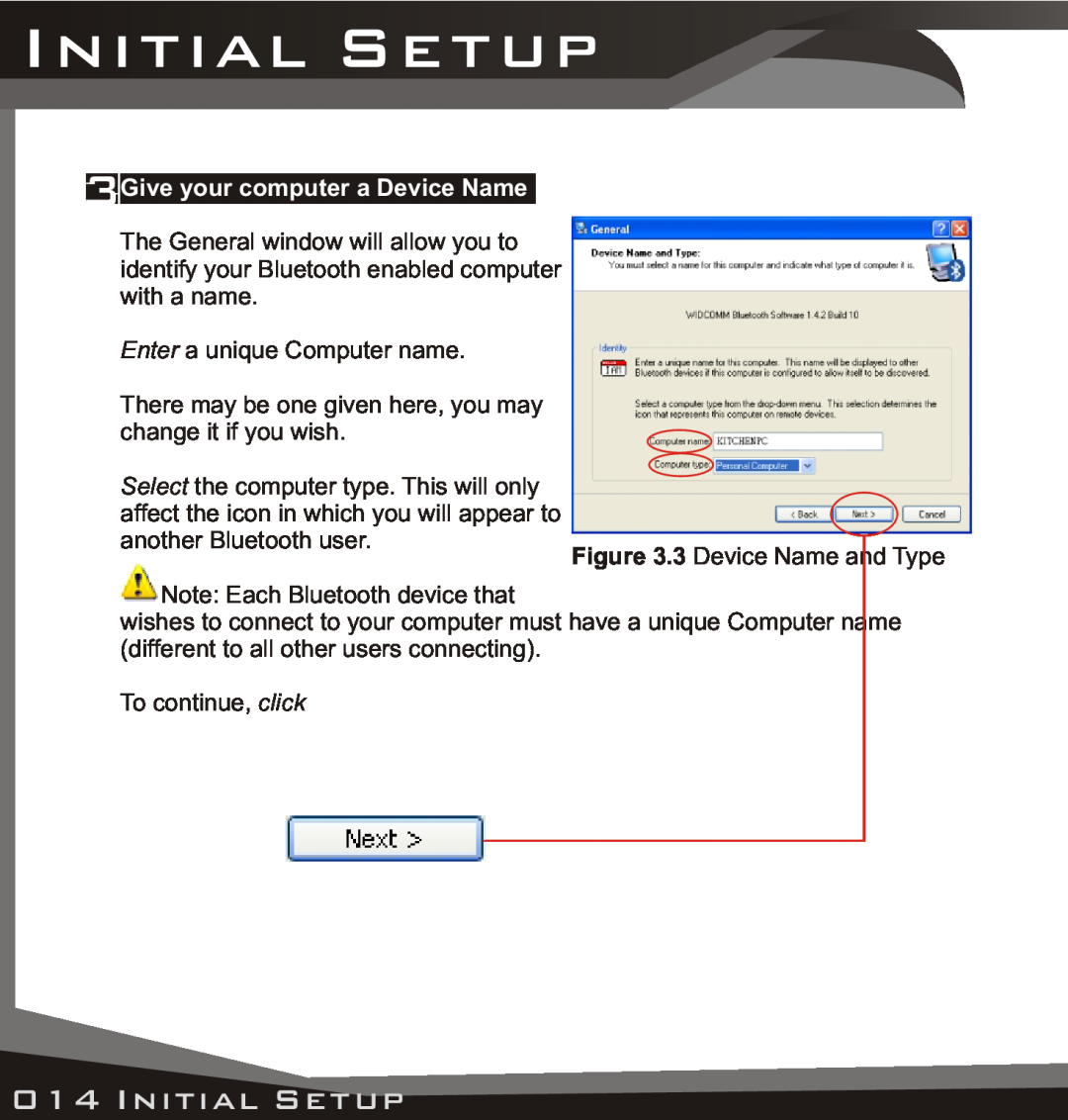 Lindy USB Bluetooth Adaptor manual Initial Setup, Give your computer a Device Name 