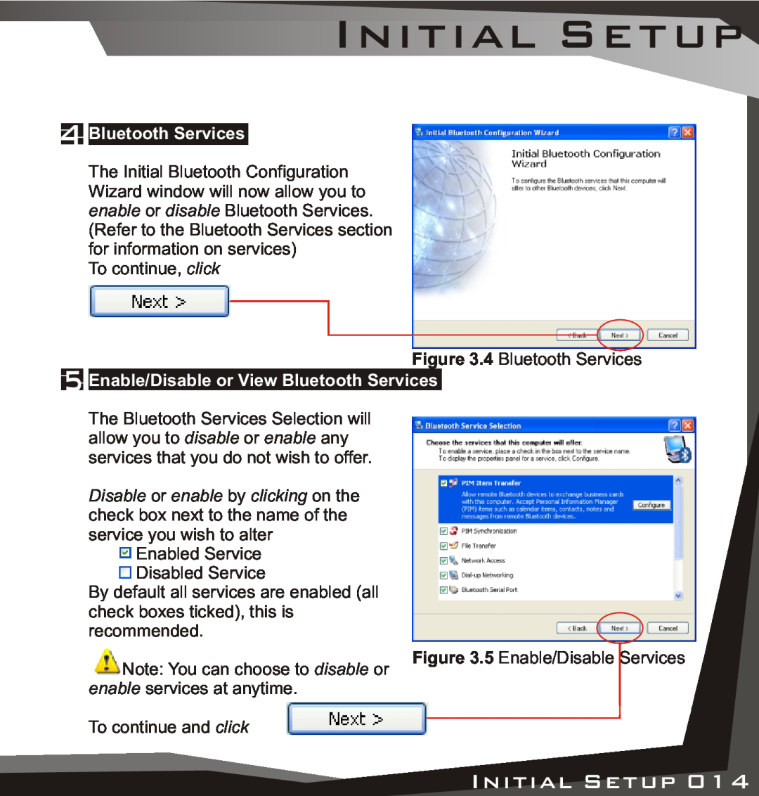 Lindy USB Bluetooth Adaptor manual Initial Setup, Enable/Disable or View Bluetooth Services 